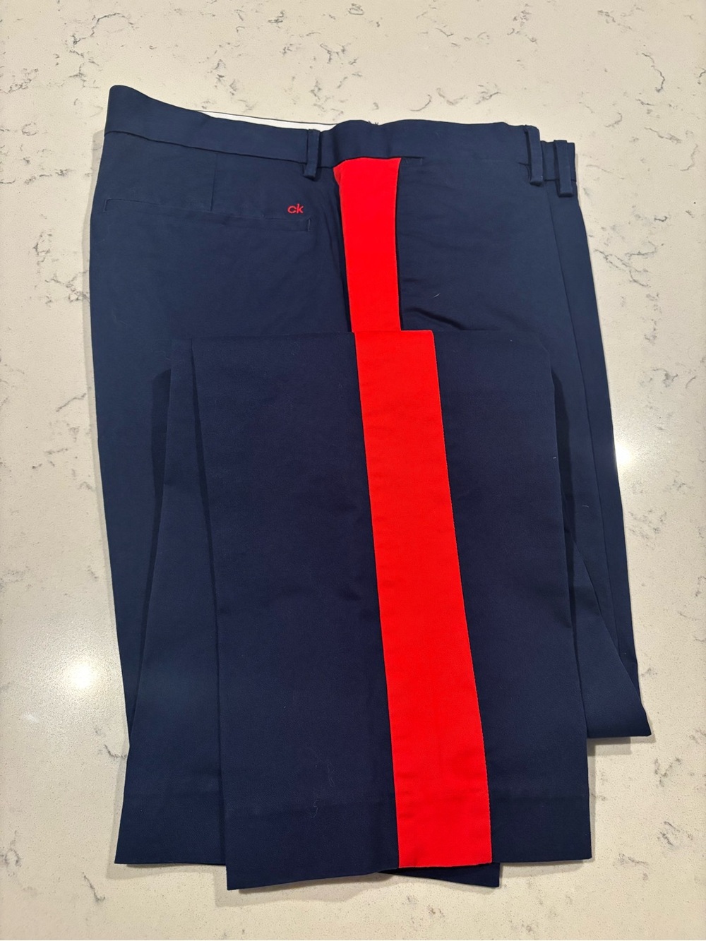 Calvin Klein Navy Dress Pants with Red Side Stripe